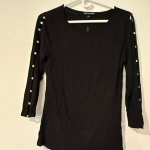 Cable and Gauge Long Sleeve Shirt with gemstones on sleeves